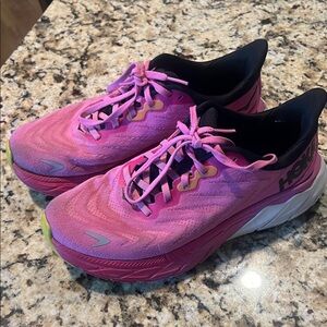 Hoka Women's Pink and Black Road-Ready Running Shoes